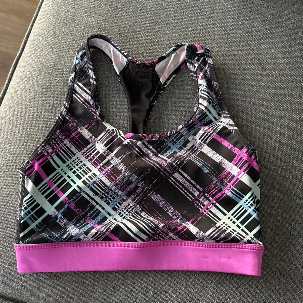 LuLaRoe Plaid Sports Bra - Pink, Black, and White